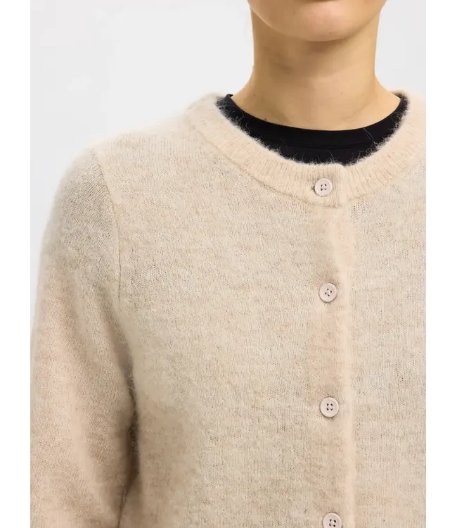 Selected Femme Lulu New Knit LS Cardigan Birch Melange