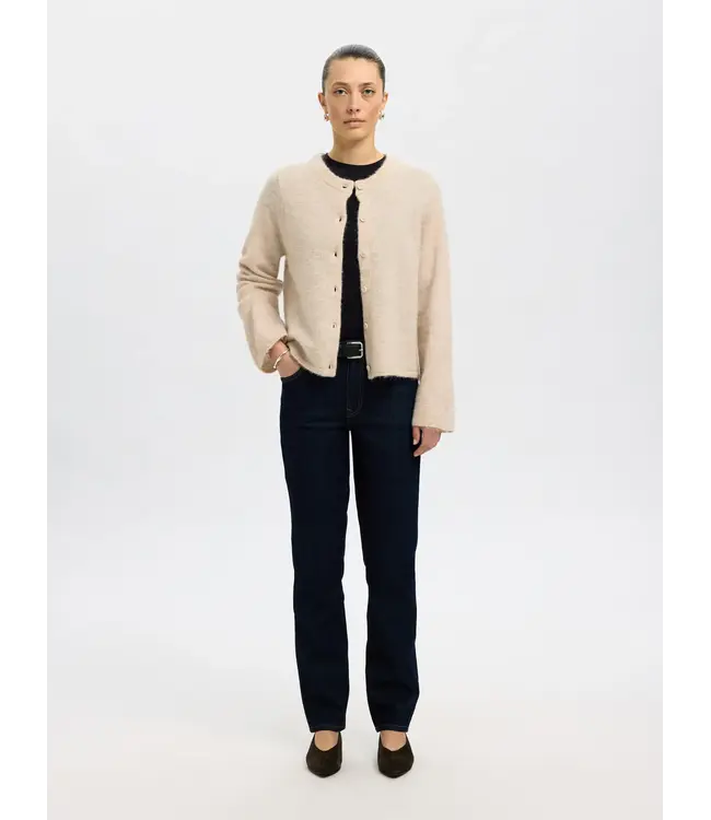 Selected Femme Lulu New Knit LS Cardigan Birch Melange