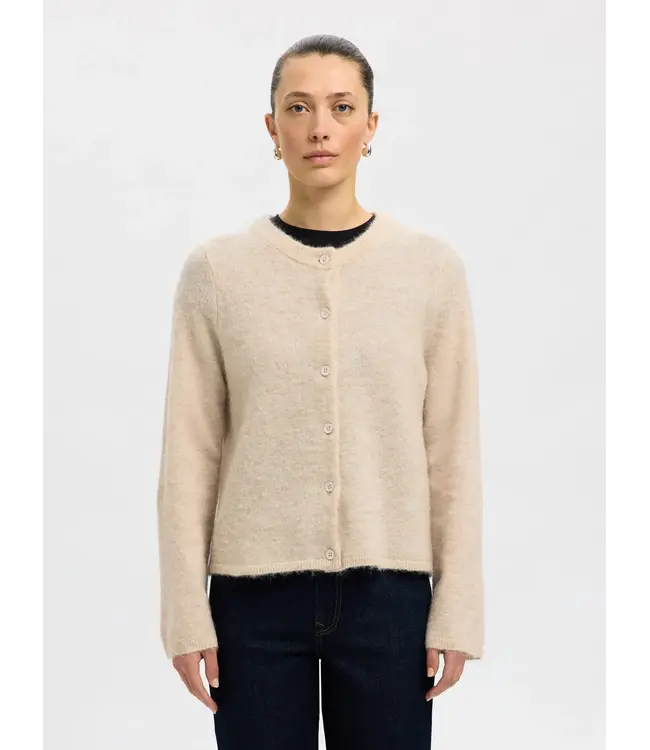 Selected Femme Lulu New Knit LS Cardigan Birch Melange