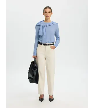 Selected Femme Thea Ls Knit Merino O-neck Cashmere Blue