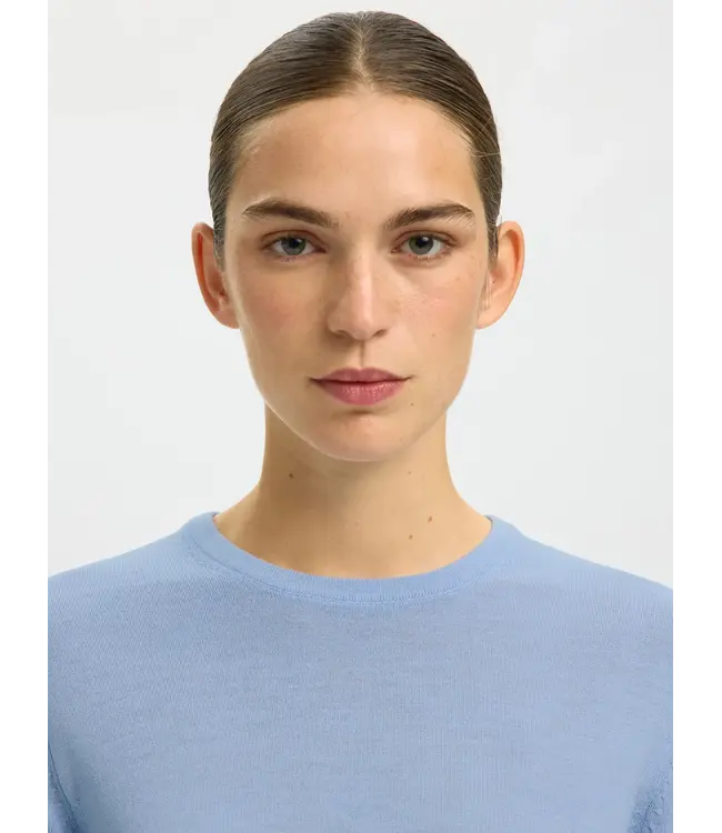 Selected Femme Thea Ls Knit Merino O-neck Cashmere Blue