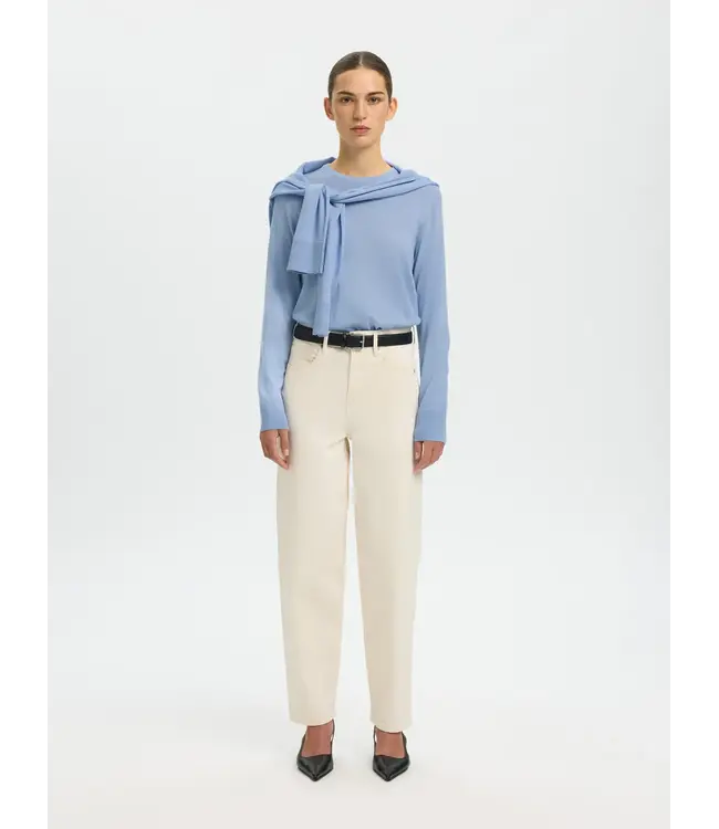 Selected Femme Thea Ls Knit Merino O-neck Cashmere Blue