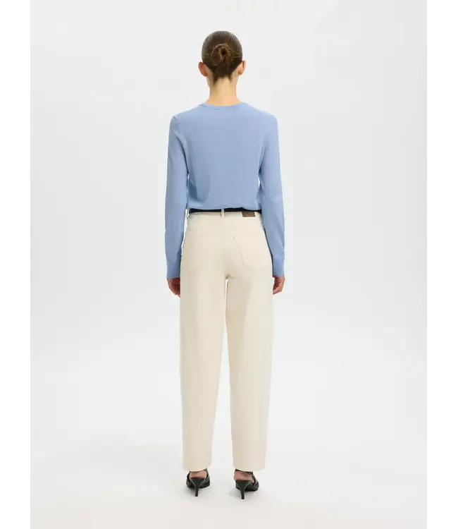 Selected Femme Thea Ls Knit Merino O-neck Cashmere Blue