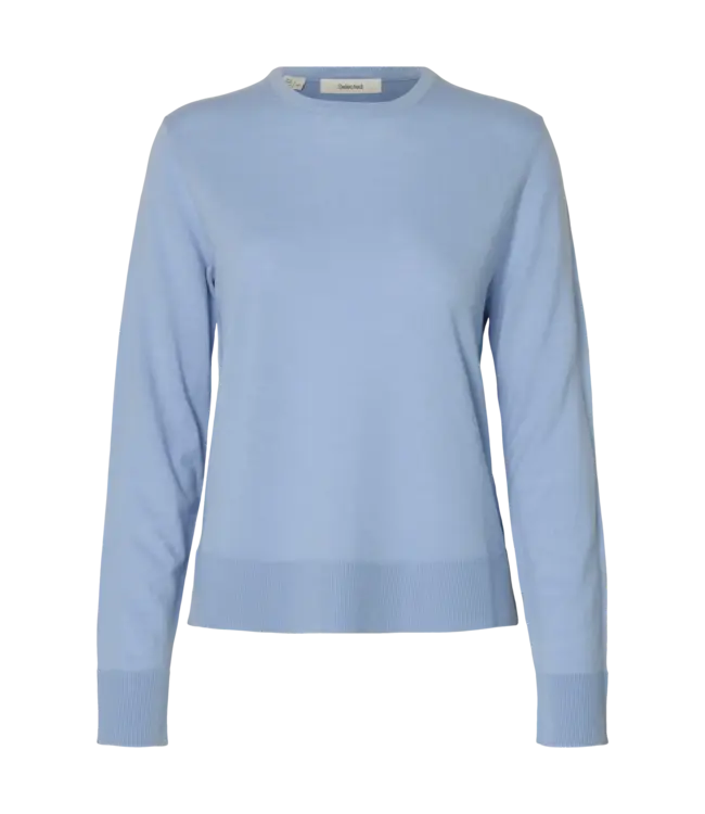 Selected Femme Thea Ls Knit Merino O-neck Cashmere Blue