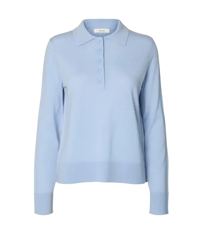 Selected Femme Thea Knit Merino Collar Neck Cashmere Blue