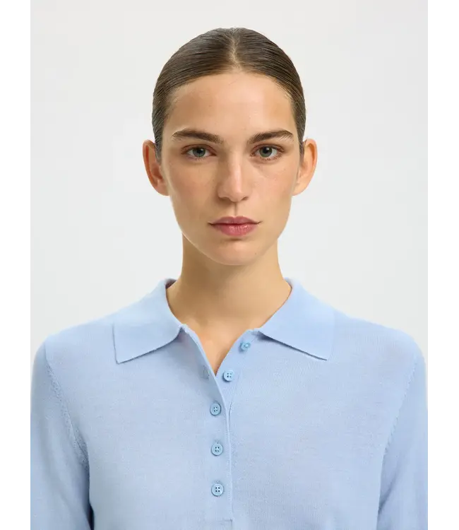 Selected Femme Thea Knit Merino Collar Neck Cashmere Blue