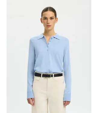 Selected Femme Thea Knit Merino Collar Neck Cashmere Blue