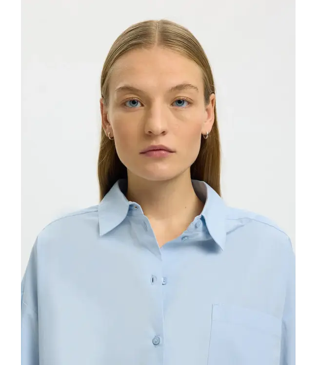 Selected Femme Astha Cropped Boxy Shirt Cashmere Blue