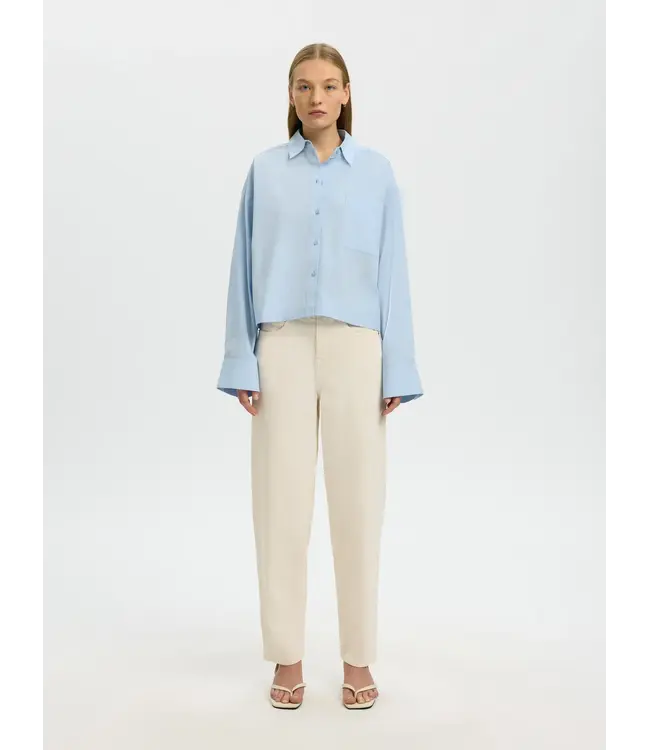 Selected Femme Astha Cropped Boxy Shirt Cashmere Blue