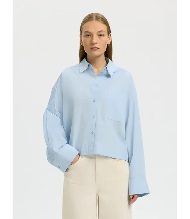 Selected Femme Astha Cropped Boxy Shirt Cashmere Blue
