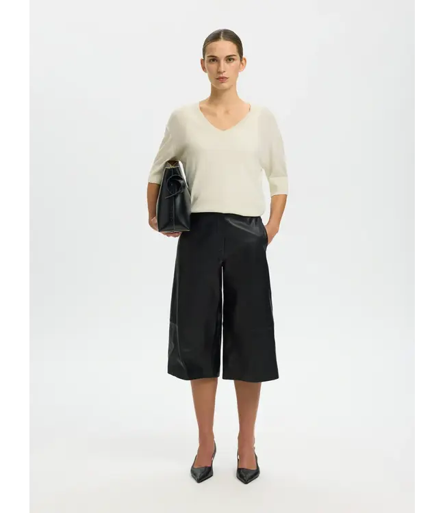 Selected Femme Thea Knit Merino V-neck  Egret