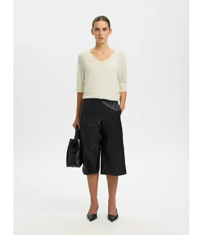 Selected Femme Thea Knit Merino V-neck  Egret