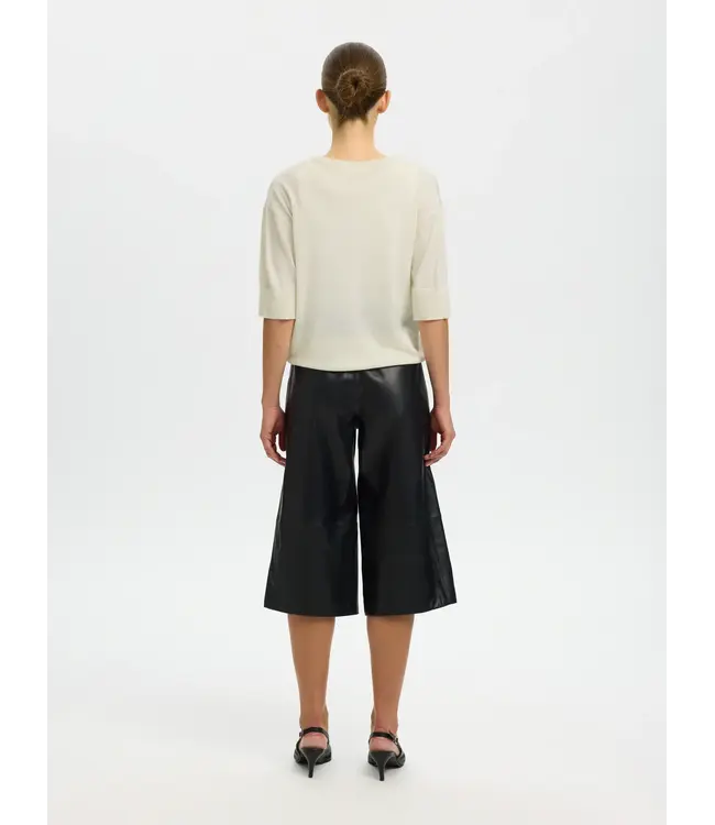 Selected Femme Thea Knit Merino V-neck  Egret