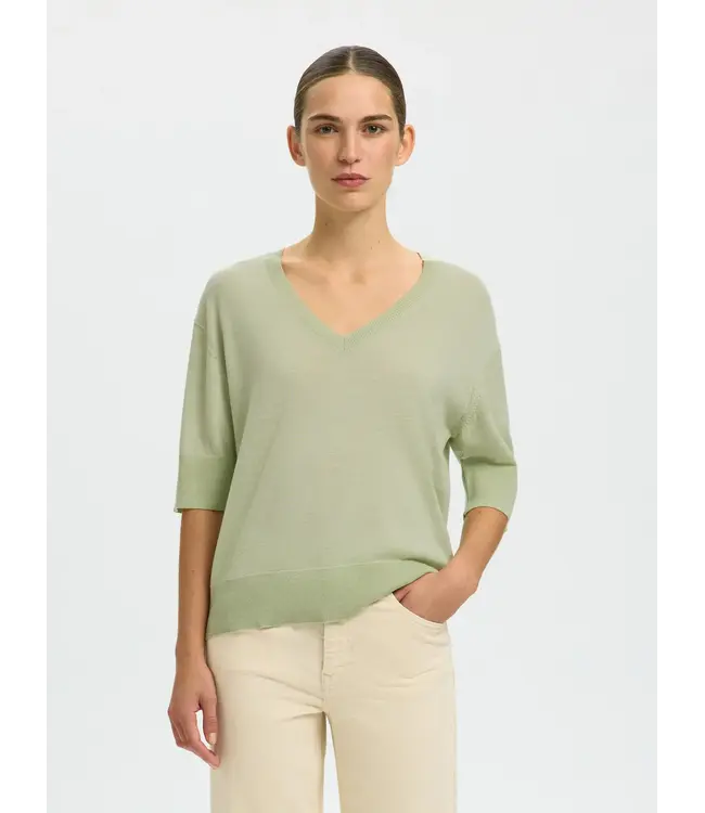 Selected Femme Thea Knit Merino V-neck  Lint