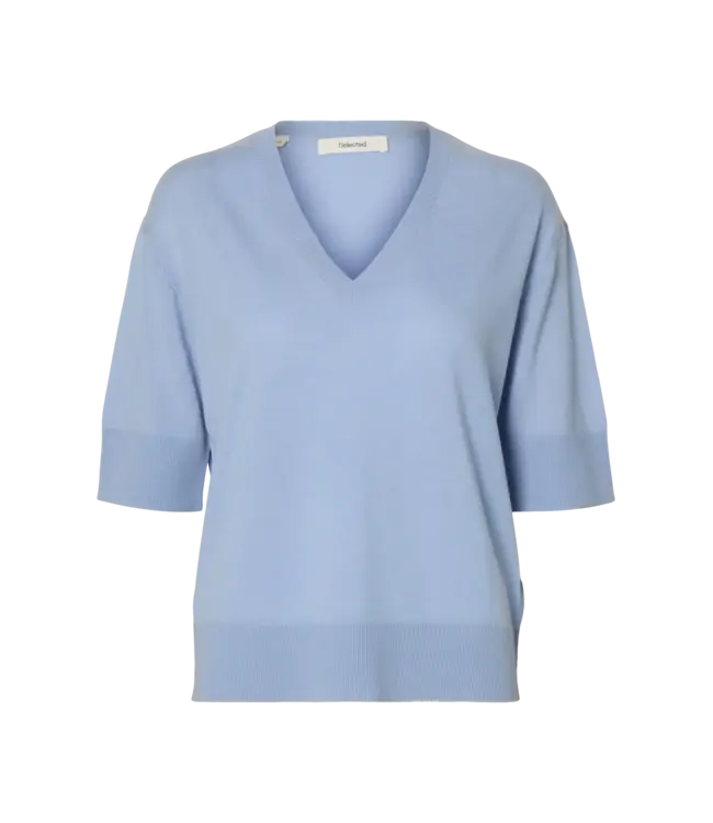 Selected Femme Thea Knit Merino V-neck Cashmere blue