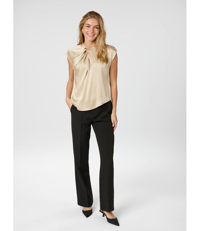 Neo Noir Fleur Drapy Satin Blouse Dark Sand