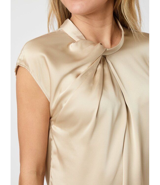 Neo Noir Fleur Drapy Satin Blouse Dark Sand