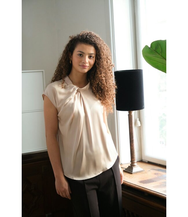 Neo Noir Fleur Drapy Satin Blouse Dark Sand