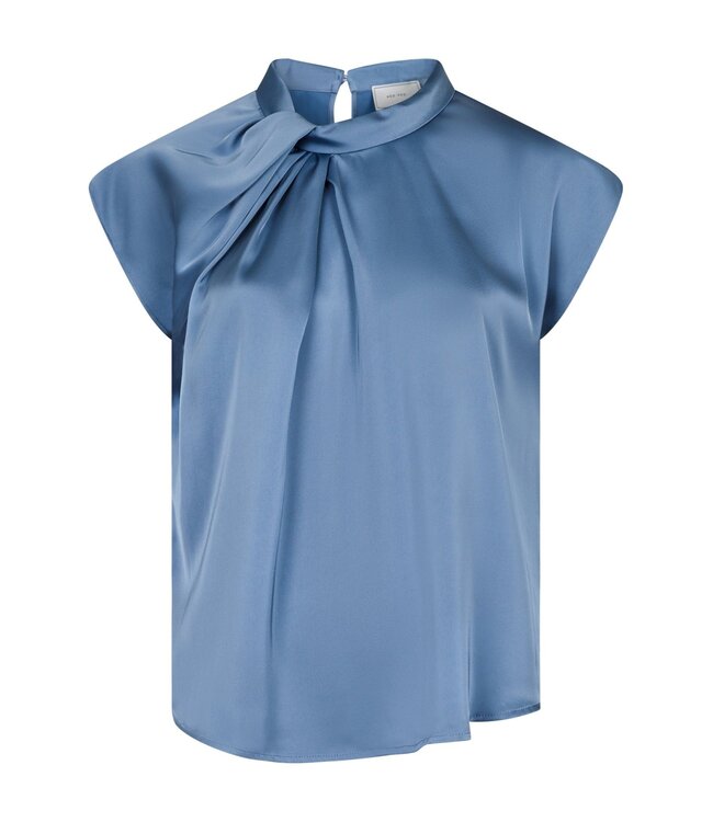 Neo Noir Fleur Drapy Satin Blouse Dusty Blue