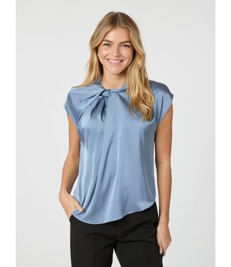 Neo Noir Fleur Drapy Satin Blouse Dusty Blue