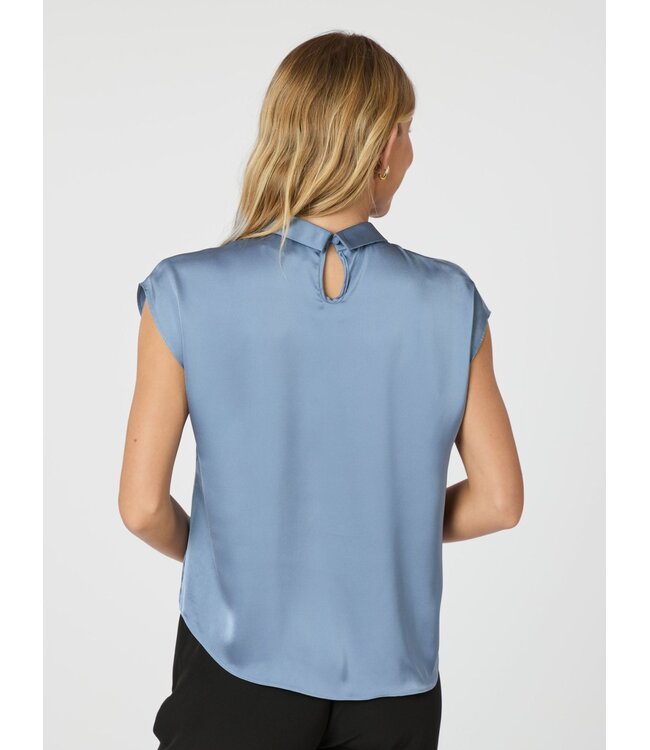 Neo Noir Fleur Drapy Satin Blouse Dusty Blue