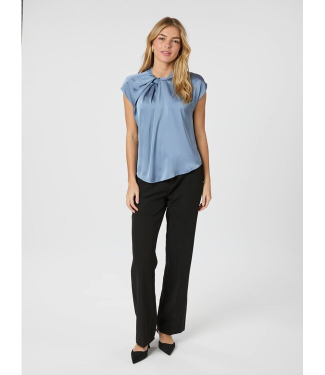 Neo Noir Fleur Drapy Satin Blouse Dusty Blue