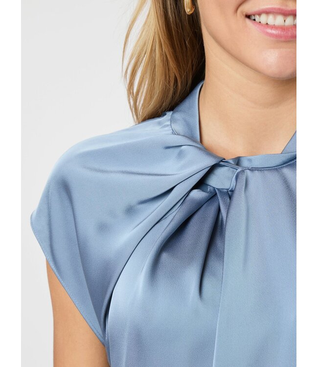 Neo Noir Fleur Drapy Satin Blouse Dusty Blue