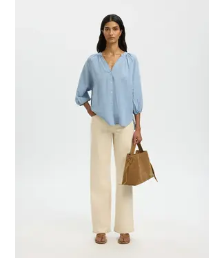 Selected Femme Clea Alberta Linen Blend Shirt Dusty Blue