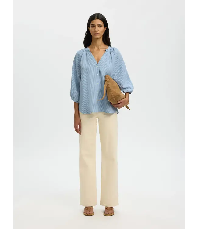 Selected Femme Clea Alberta Linen Blend Shirt Dusty Blue