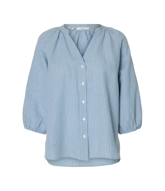Selected Femme Clea Alberta Linen Blend Shirt Dusty Blue