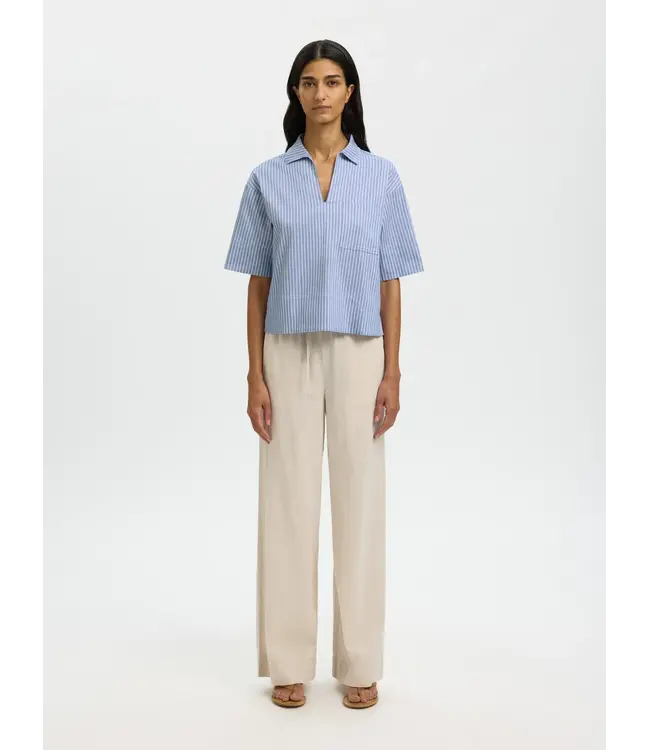 Selected Femme Romie 2/4 Neck Top Dusty Blue