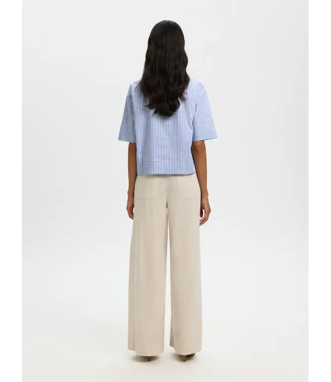 Selected Femme Romie 2/4 Neck Top Dusty Blue