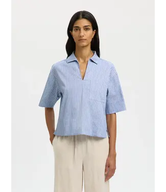 Selected Femme Romie 2/4 Neck Top Dusty Blue