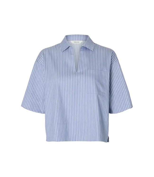 Selected Femme Romie 2/4 Neck Top Dusty Blue