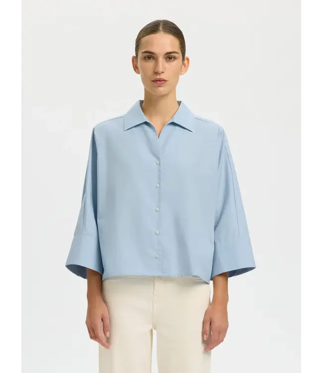Selected Femme Ester Oversize 3/4 Shirt Cashmere Blue