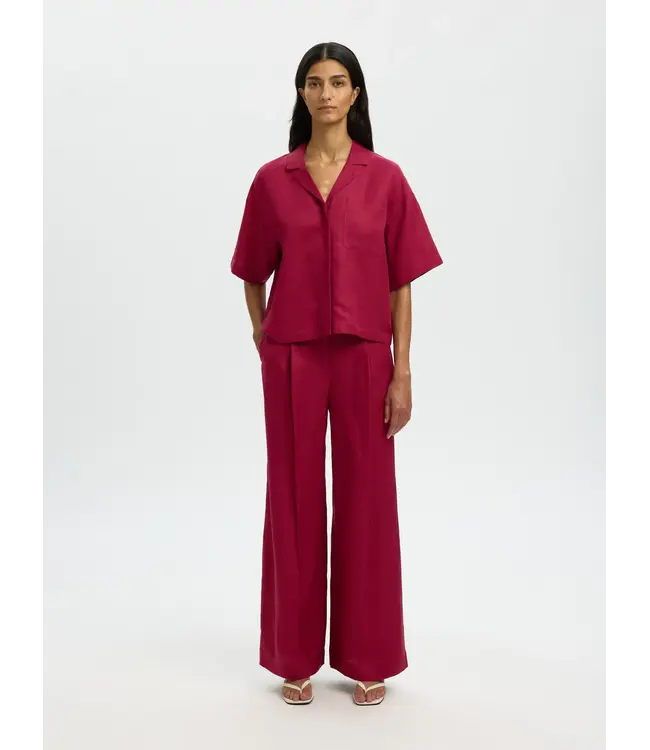 Selected Femme Lyra 2/4 Boxy Linen Blend Shirt Anemone