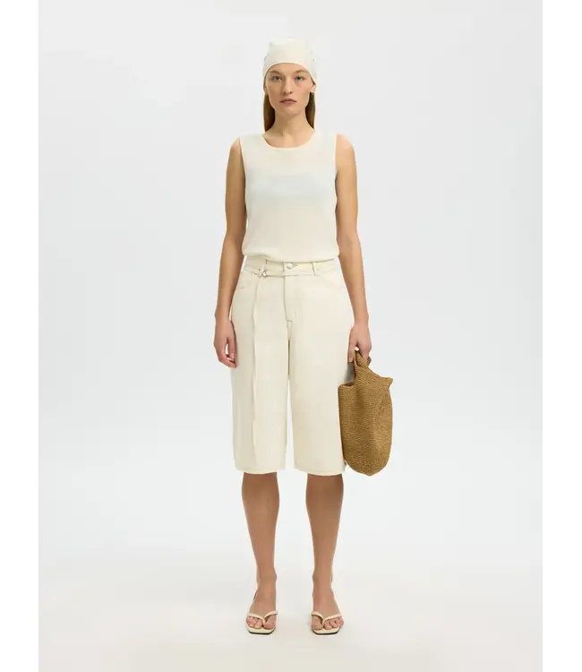 Selected Femme Tenna Bermuda Denim Shorts Egret