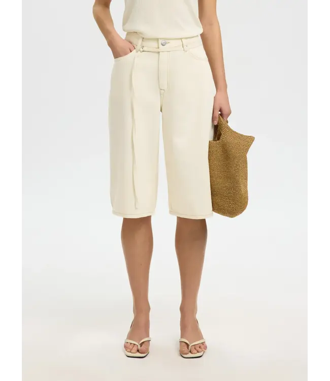 Selected Femme Tenna Bermuda Denim Shorts Egret