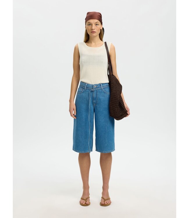Selected Femme Tenna Bermuda Denim Shorts Blue