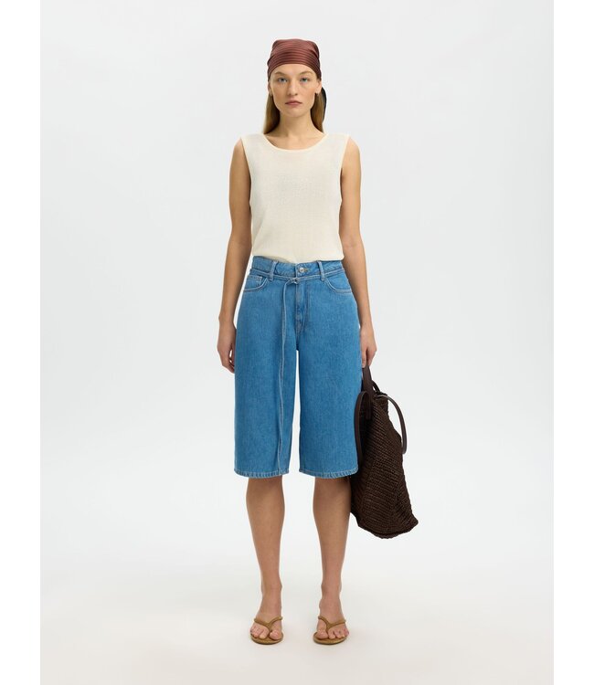 Selected Femme Tenna Bermuda Denim Shorts Blue