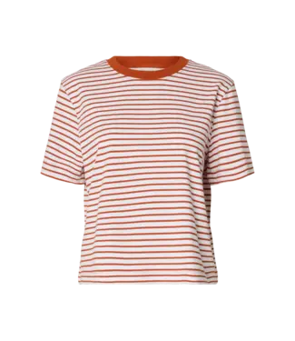 Selected Femme Essential Striped Boxy T-shirt Potters Clay
