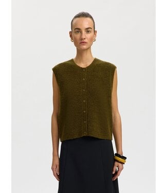 Selected Femme Lulu Button O-neck Knit Vest Fir Green