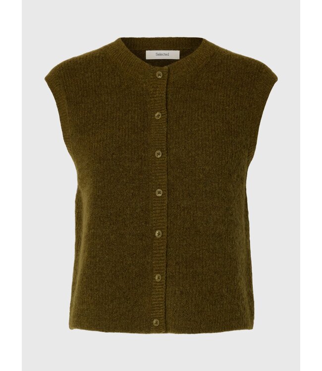 Selected Femme Lulu Button O-neck Knit Vest Fir Green