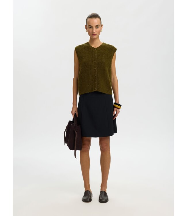 Selected Femme Lulu Button O-neck Knit Vest Fir Green