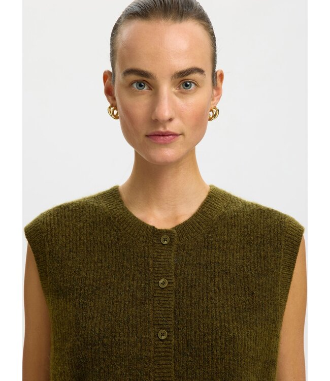 Selected Femme Lulu Button O-neck Knit Vest Fir Green