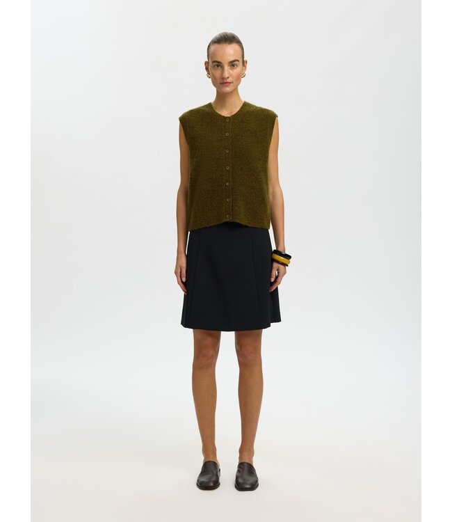 Selected Femme Lulu Button O-neck Knit Vest Fir Green
