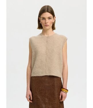 Selected Femme Lulu Button O-neck Knit Vest Bich Melange