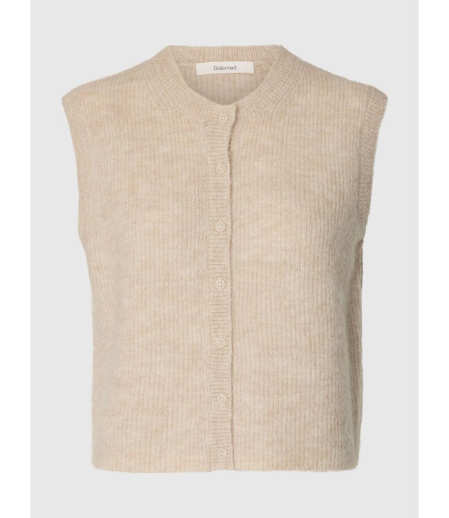 Selected Femme Lulu Button O-neck Knit Vest Bich Melange
