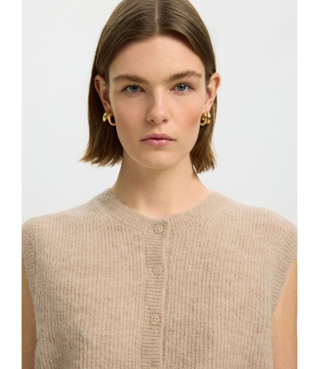 Selected Femme Lulu Button O-neck Knit Vest Bich Melange