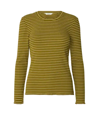 Selected Femme Wanna Crew Neck Tee Stripes Fir Green